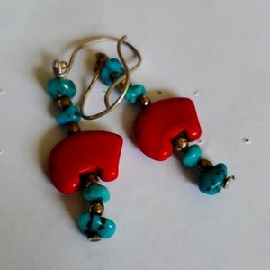 Red turquoise Zuni bear earrings